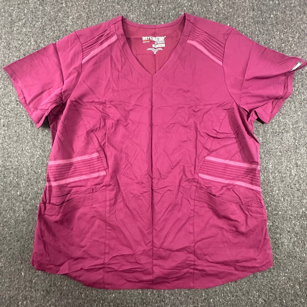 Grey's Anatomy Scrub Top Women 2XL Burgundy Impact V-Neck GIT033X Barco - Picture 2 of 8